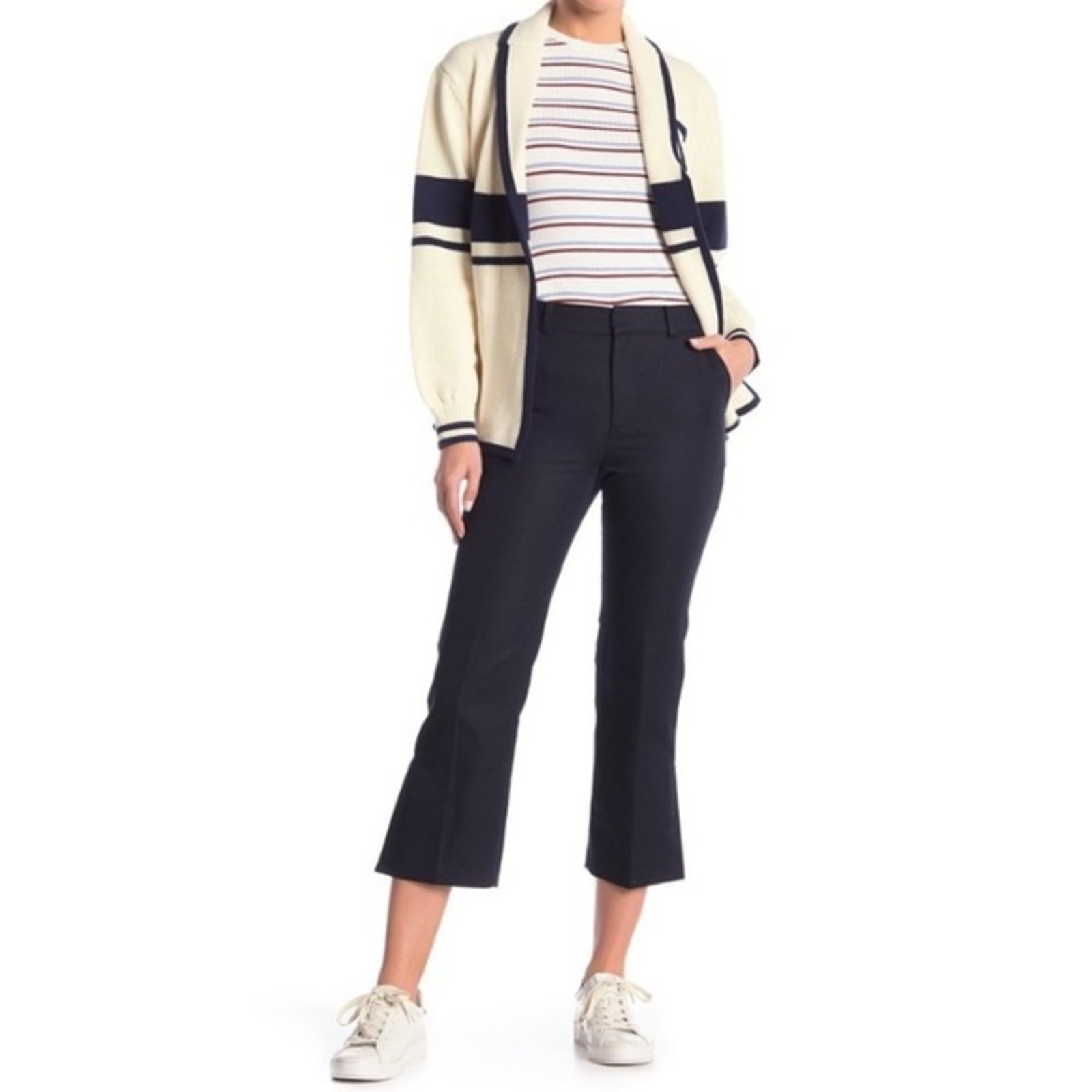 Nwt Frame Denim Navy Side Slit Crop Trouser Sz 6